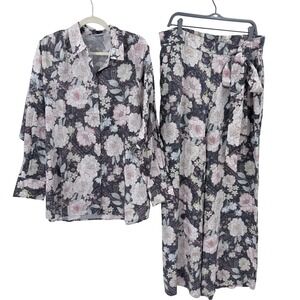 Sussan Womens Floral 100% Cotton 2 Piece Set Shirt & Wide Leg Pants Size 14 16